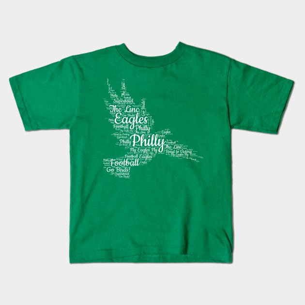 Philly birds script white word art football Kids T-Shirt by PixieMomma Co